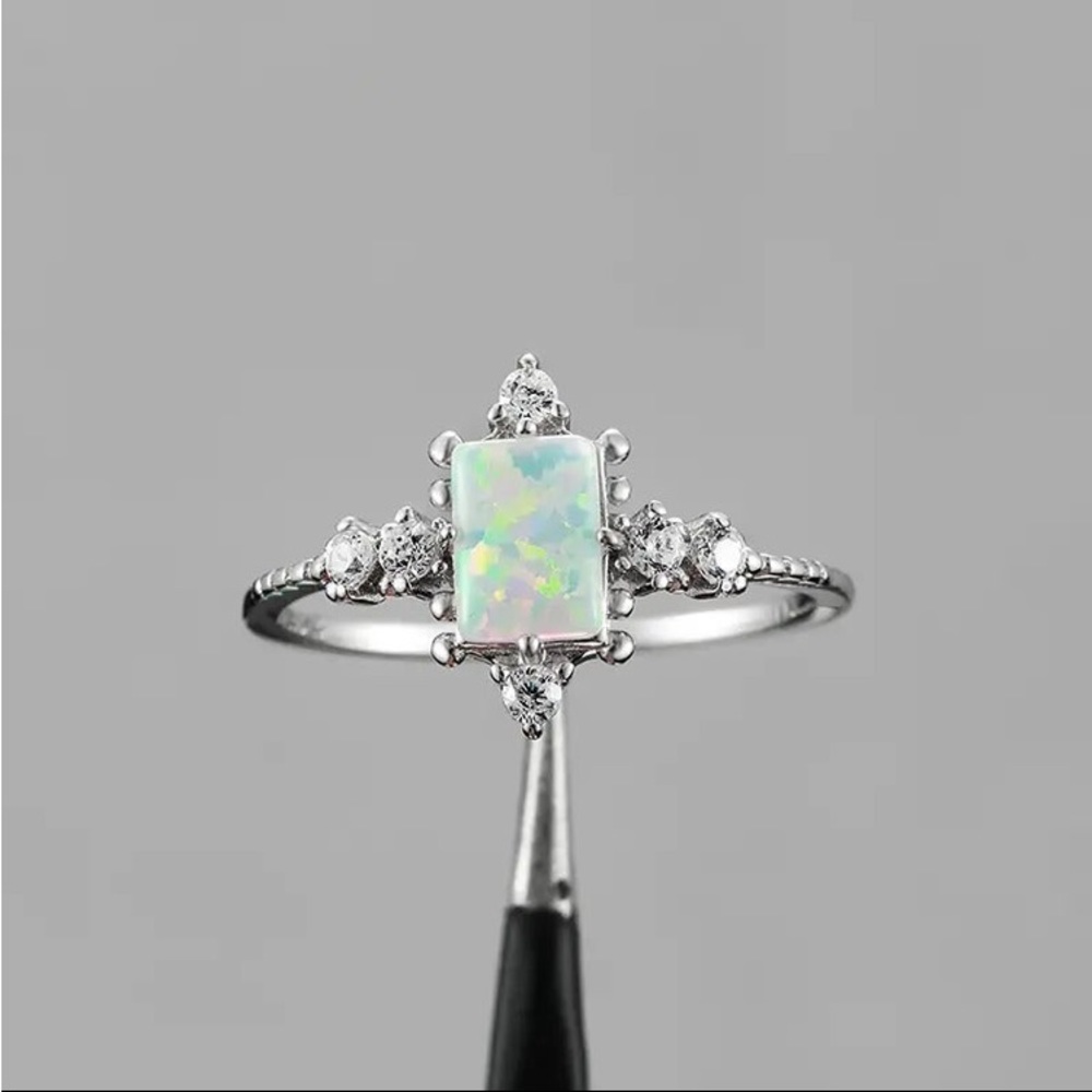 Rectangle Opal Eternity Ring 925 Sterling Silver … - image 3